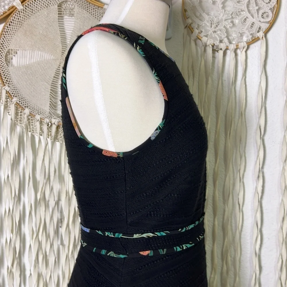 Kate Spade Blossom Piping Trim Black Textured Fit n Flare Sleevess Mini Dress 4